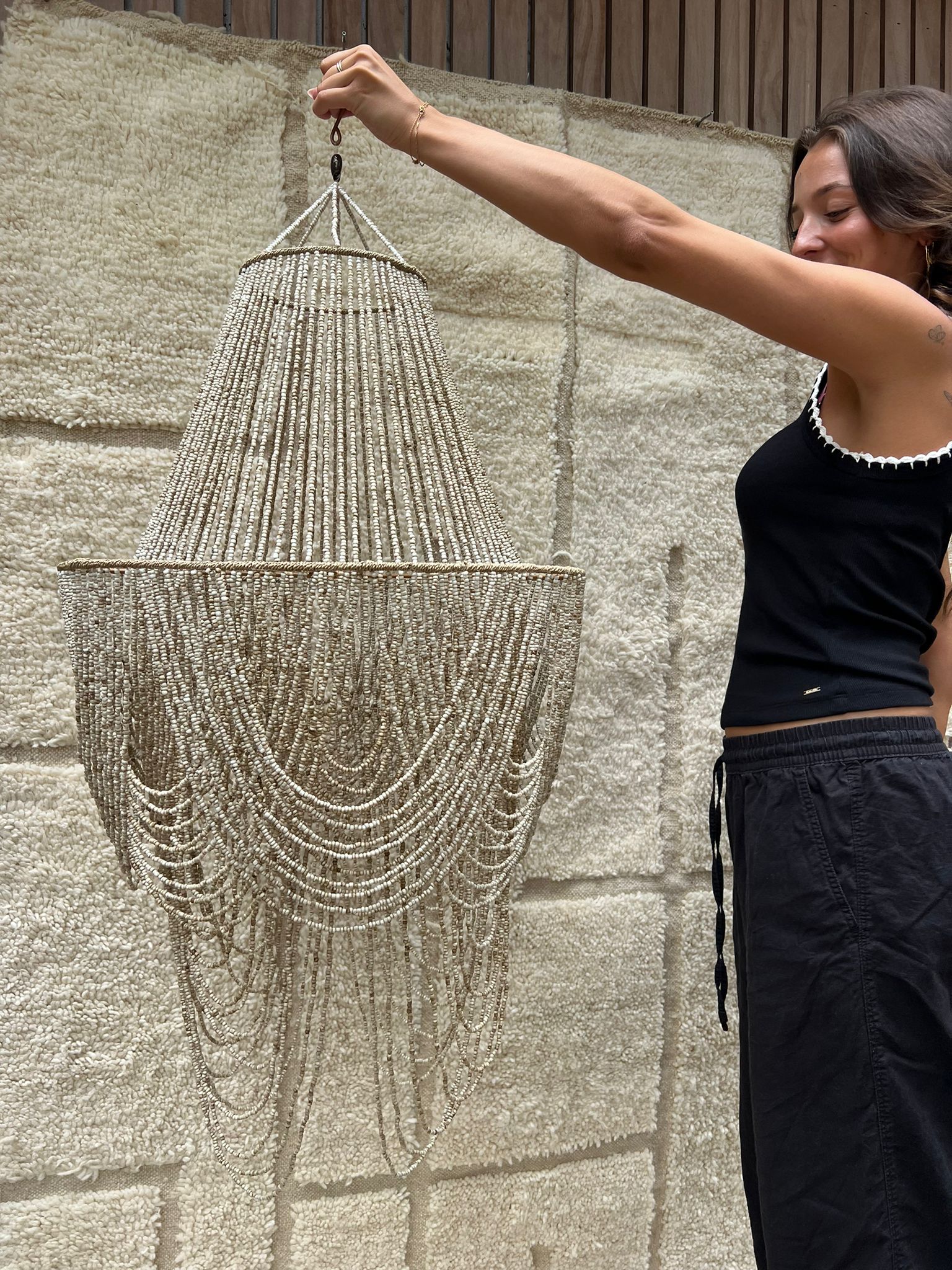 Beaded Hanging Lamp - Natural