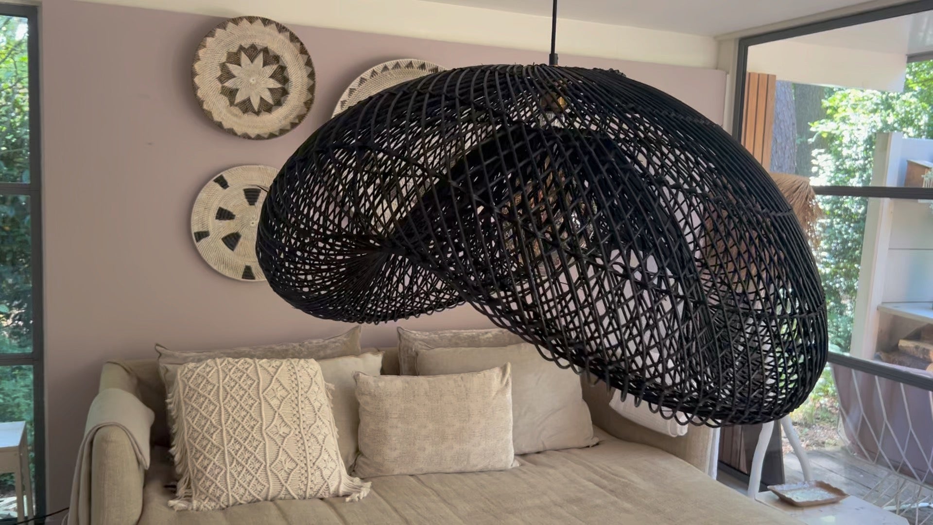 Black Organic Shaped Cloud Lamp XL - 100 cm | Mandala Stencil