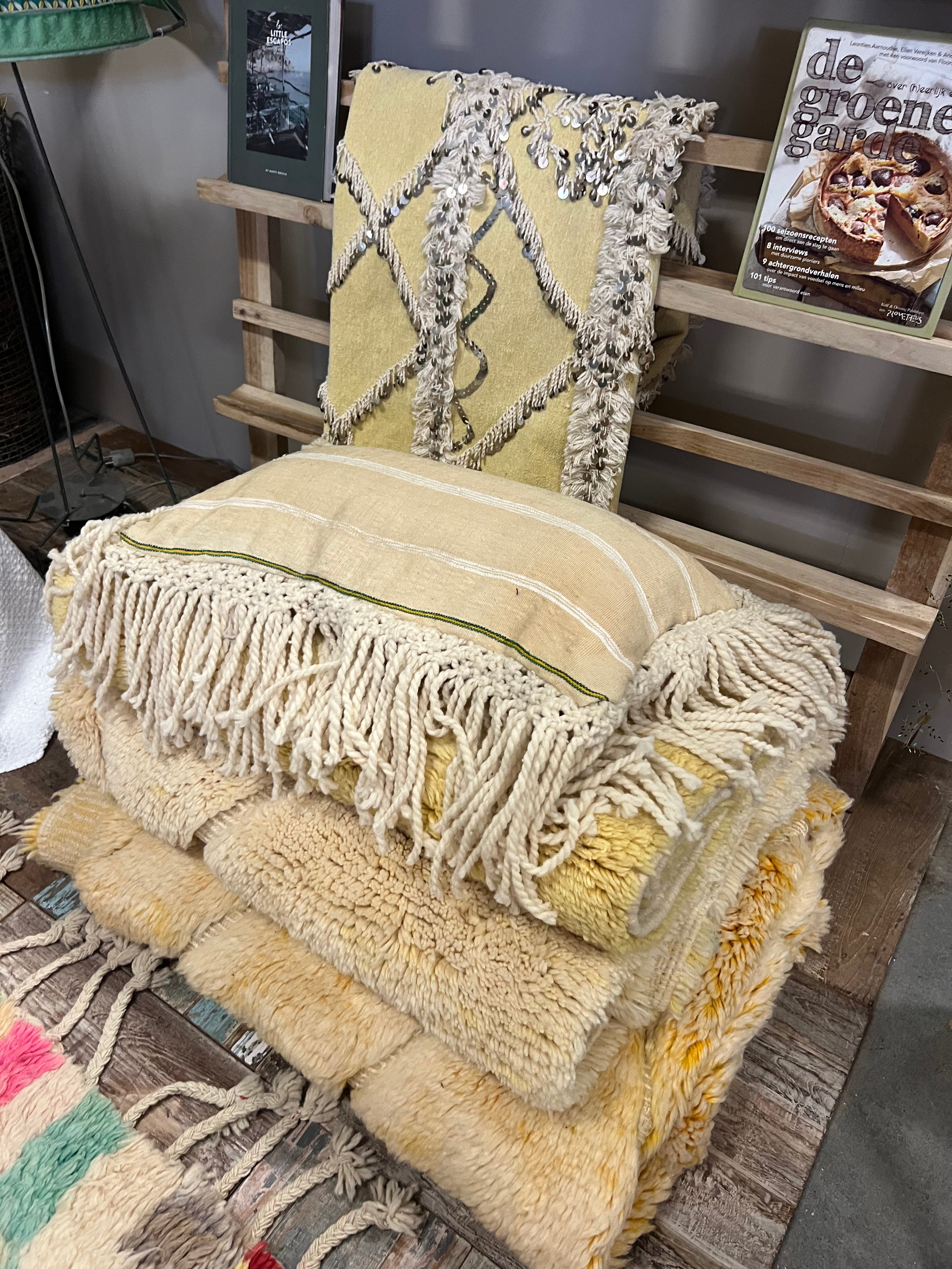 Tapijt geel/creme - 100% Wol | uniek exemplaar