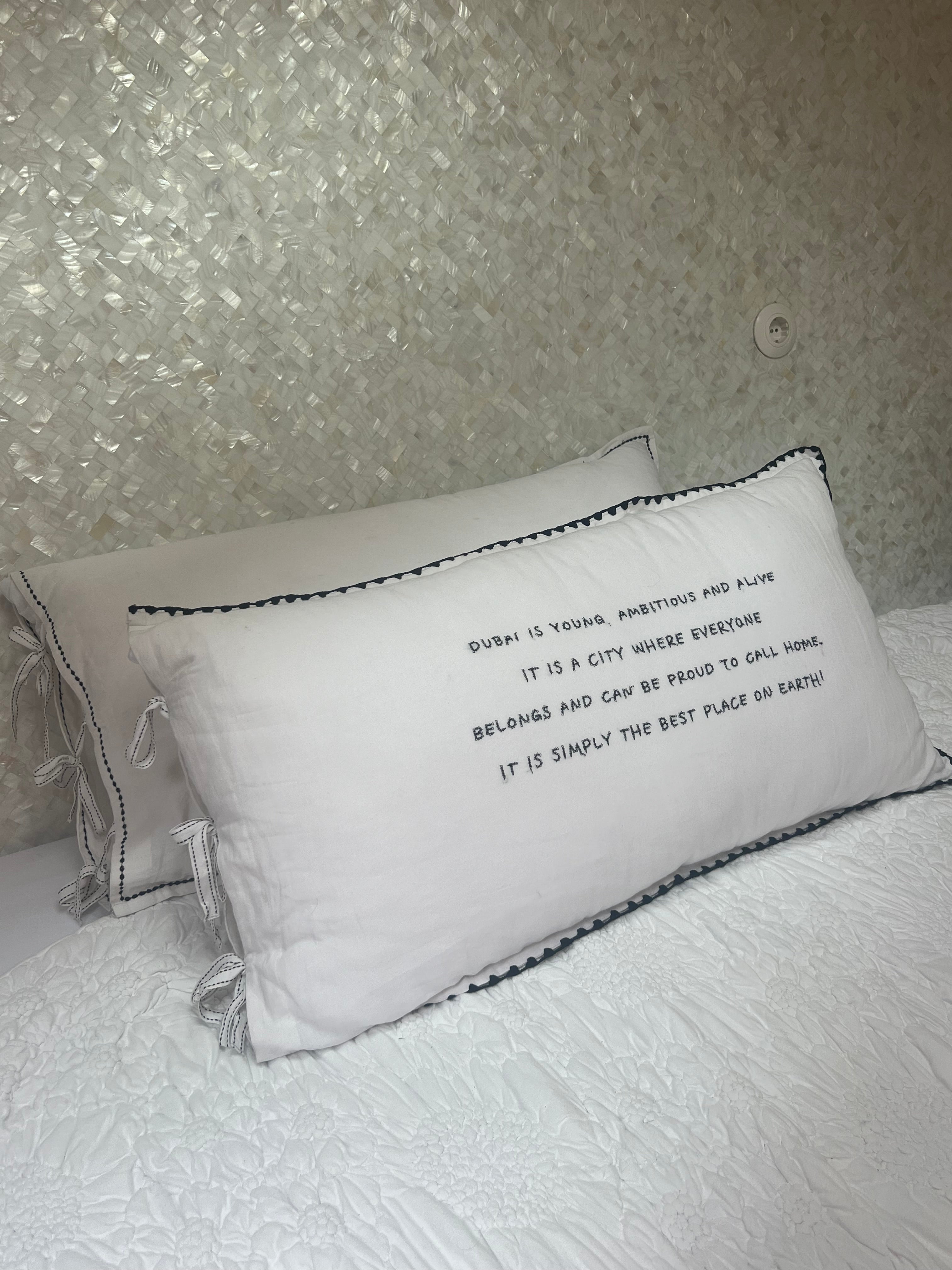 Linnen Pillow + Filling | Dubai Is Young | White