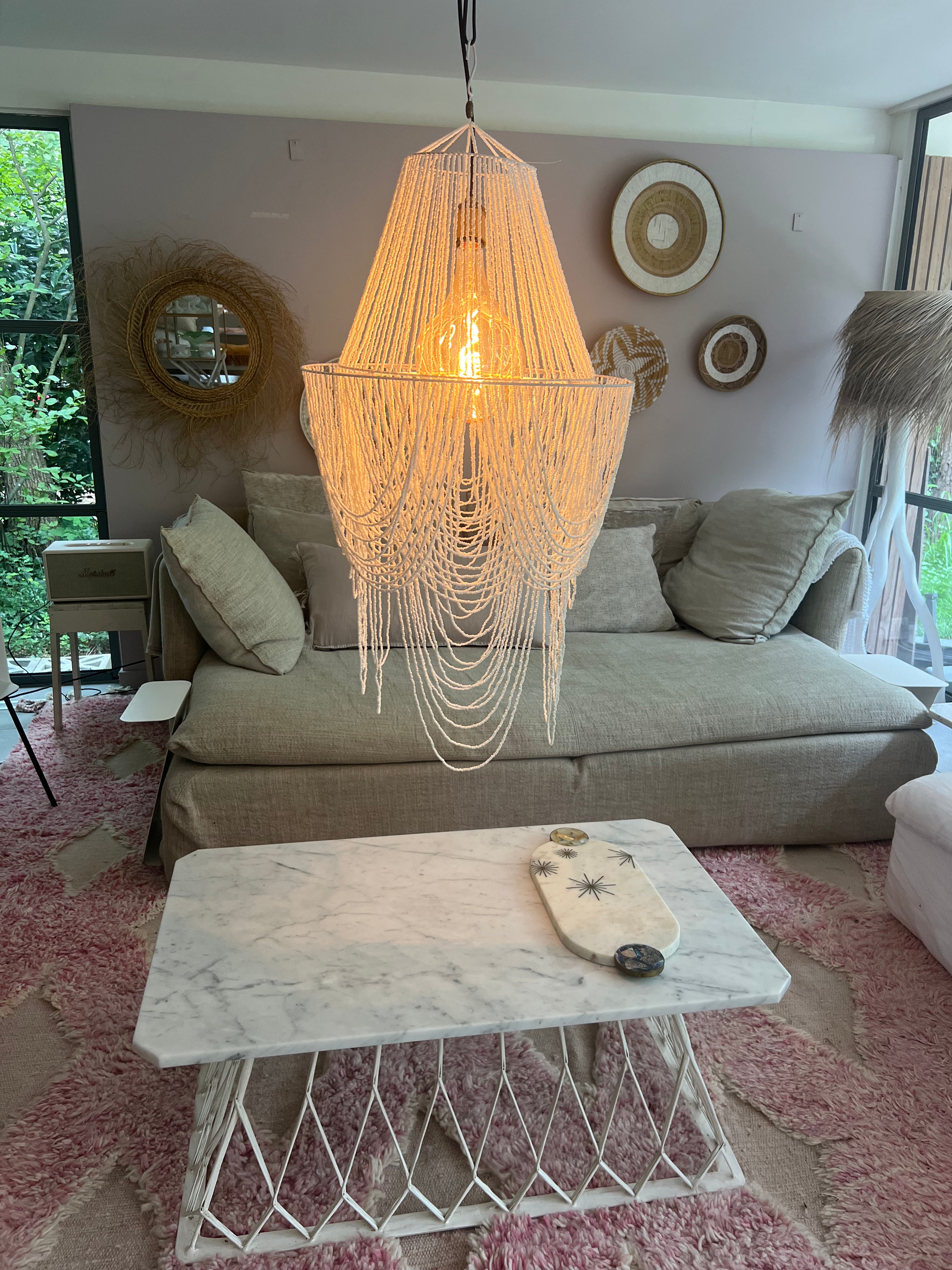 Beaded Hanging Lamp - White