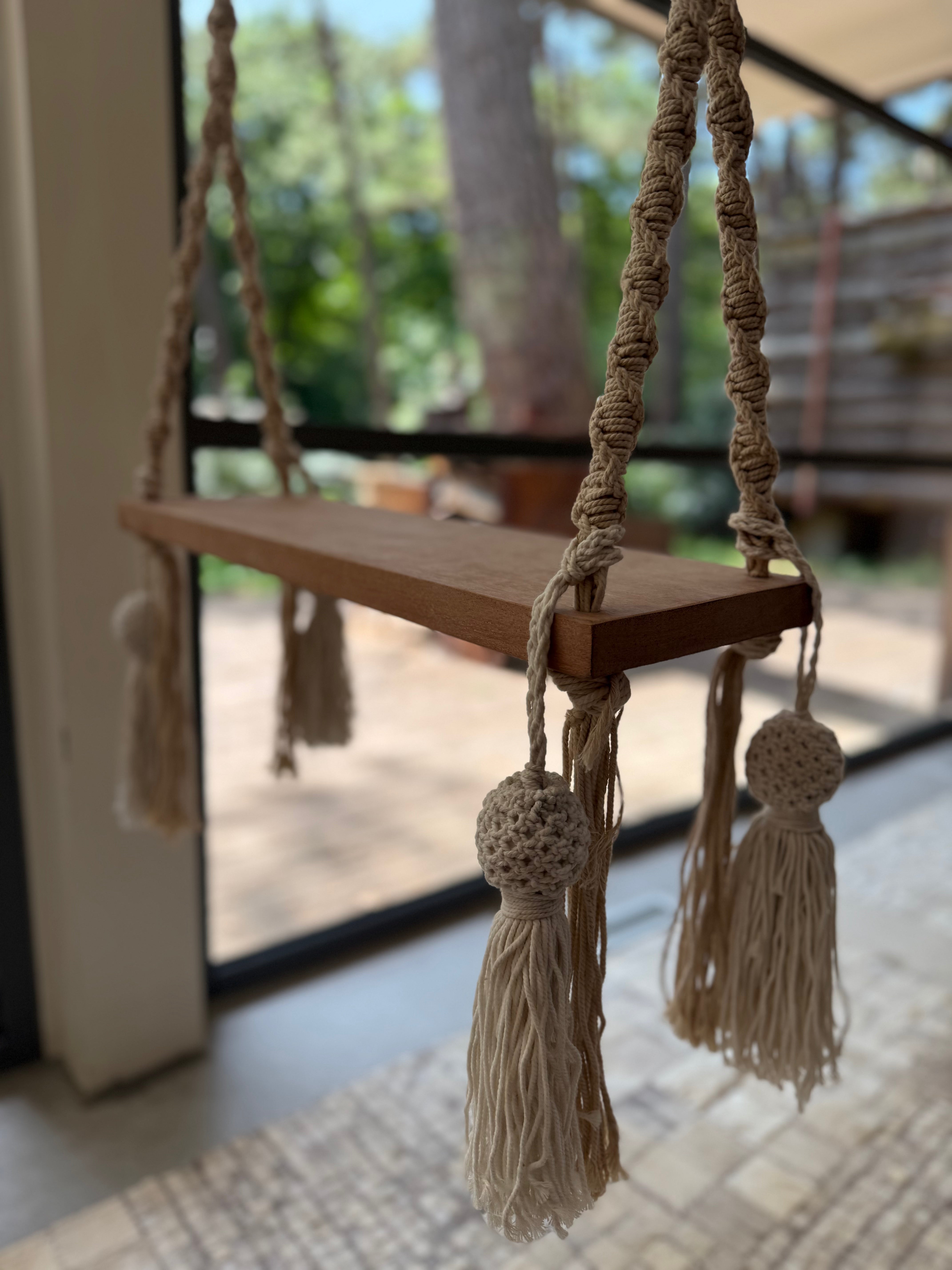 Swing with crochetwork decoration