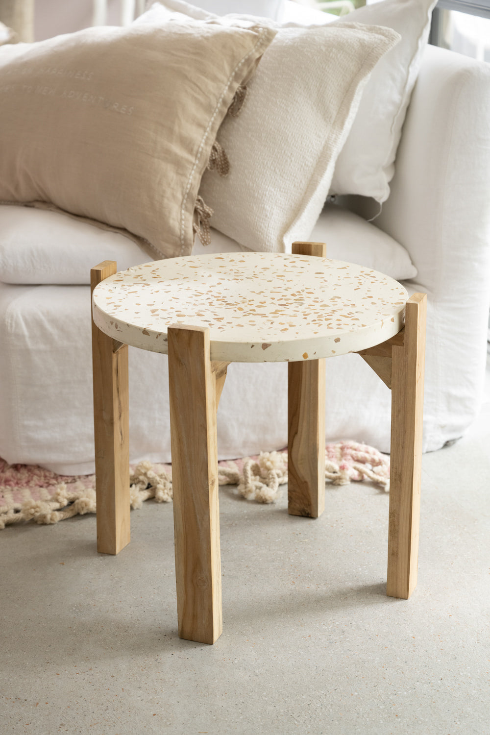 Teak & Terazzo Side Table - Round | 50 x 55 cm