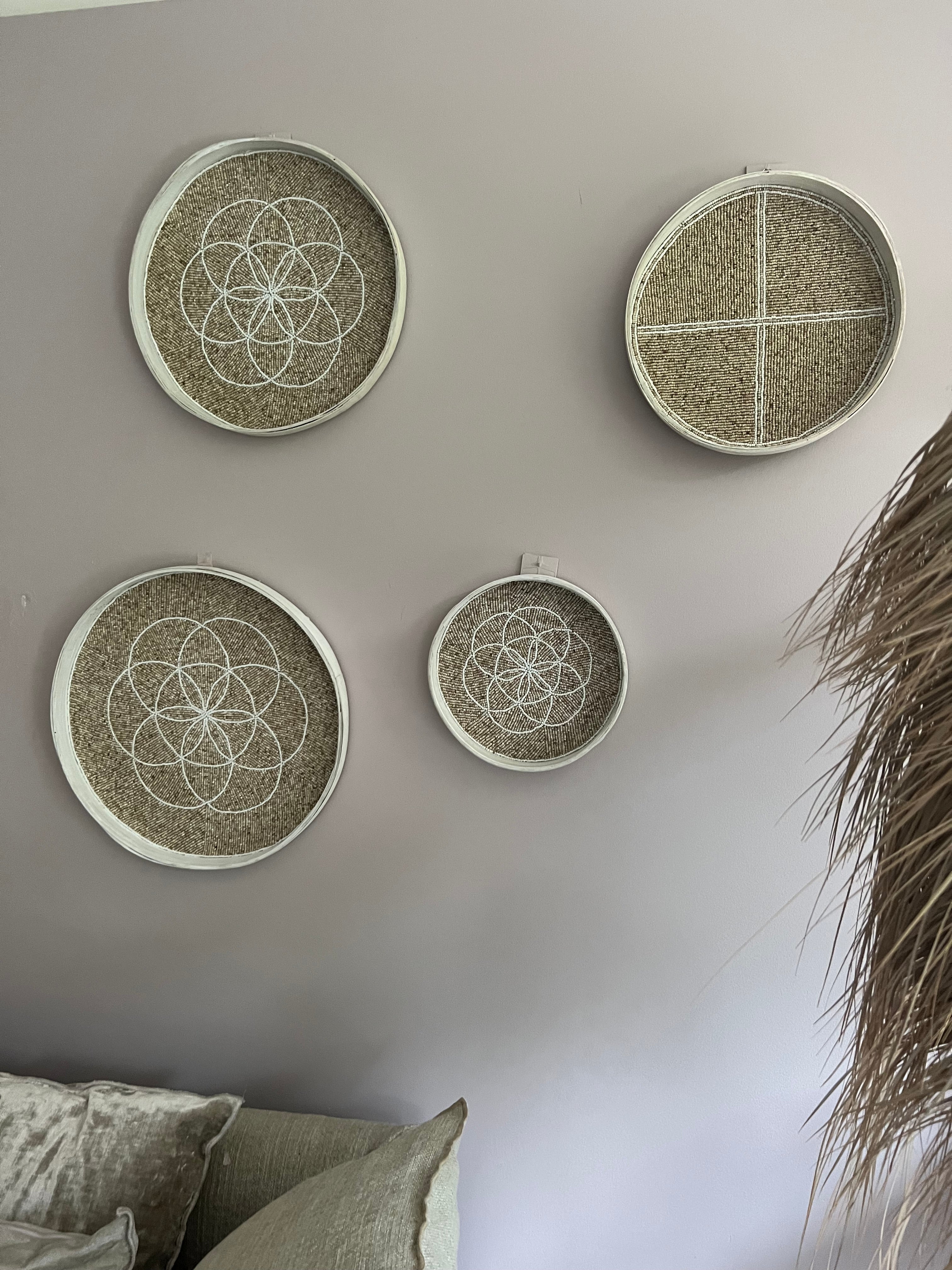 Fully Beaded Fairtrade Wall Basket (45 cm) - Ethical Artisan Decor | Mandala Stencils