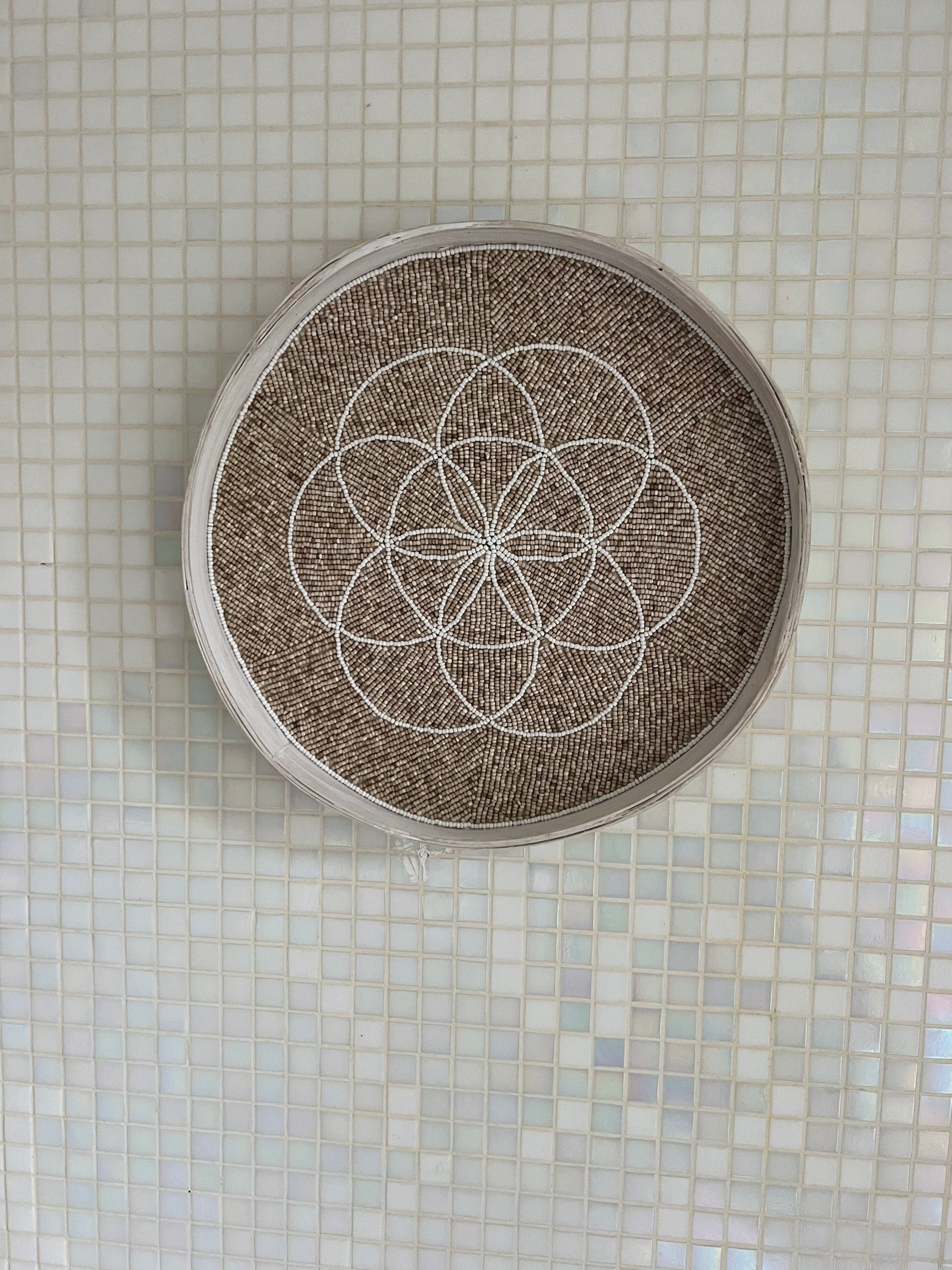Fully Beaded Fairtrade Wall Basket (40 cm) - Ethical Boho Decor | Mandala Stencils