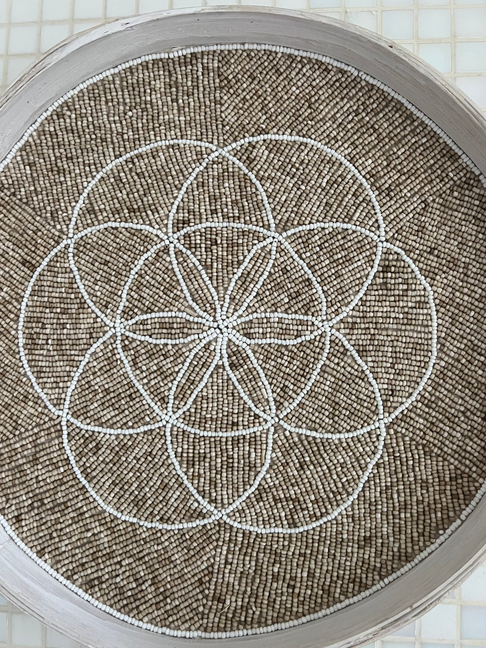 Fully Beaded Fairtrade Wall Basket (40 cm) - Ethical Boho Decor | Mandala Stencils