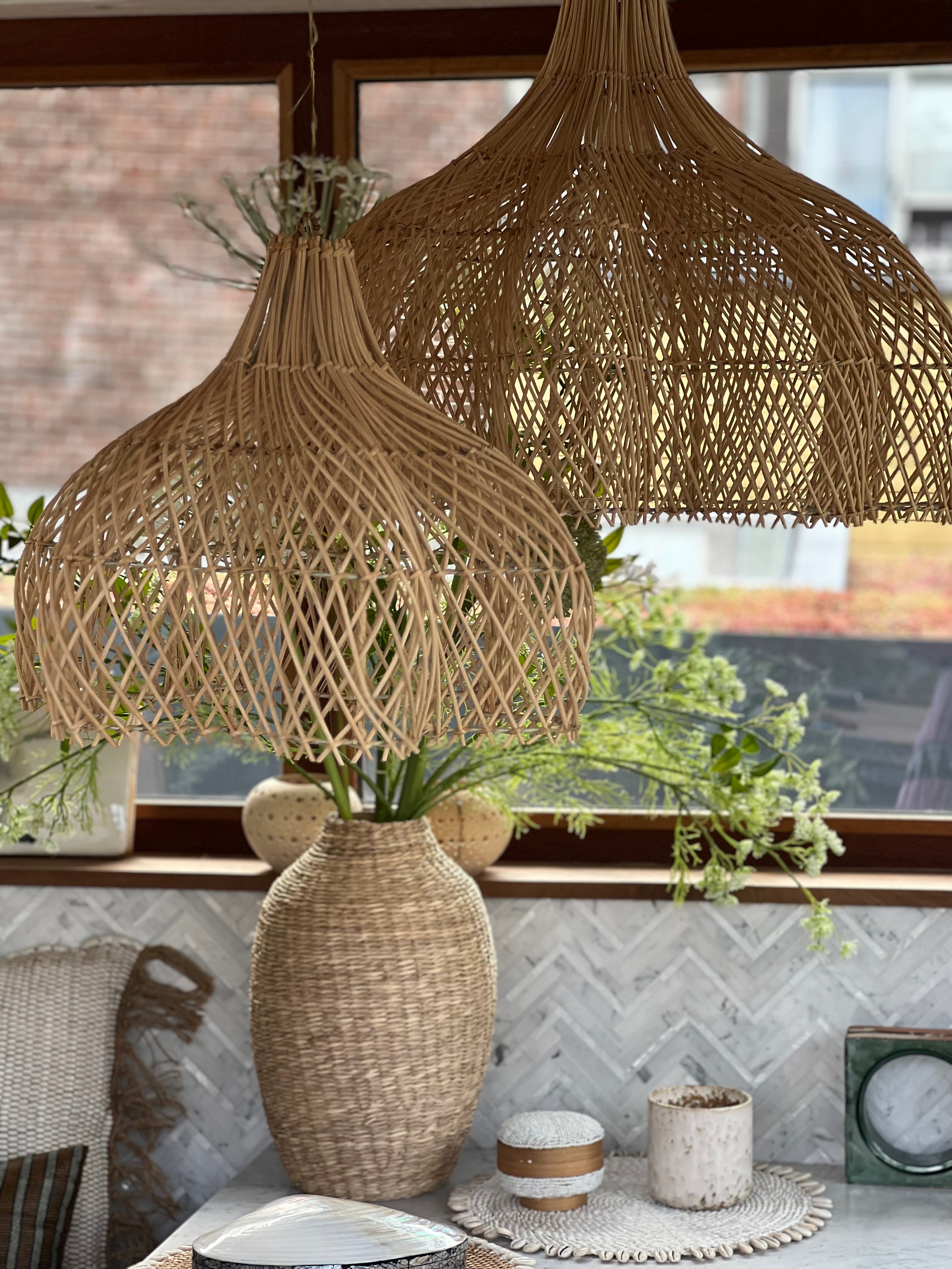 Handcrafted Rattan Lamp - Flower | Natural | 40 cm