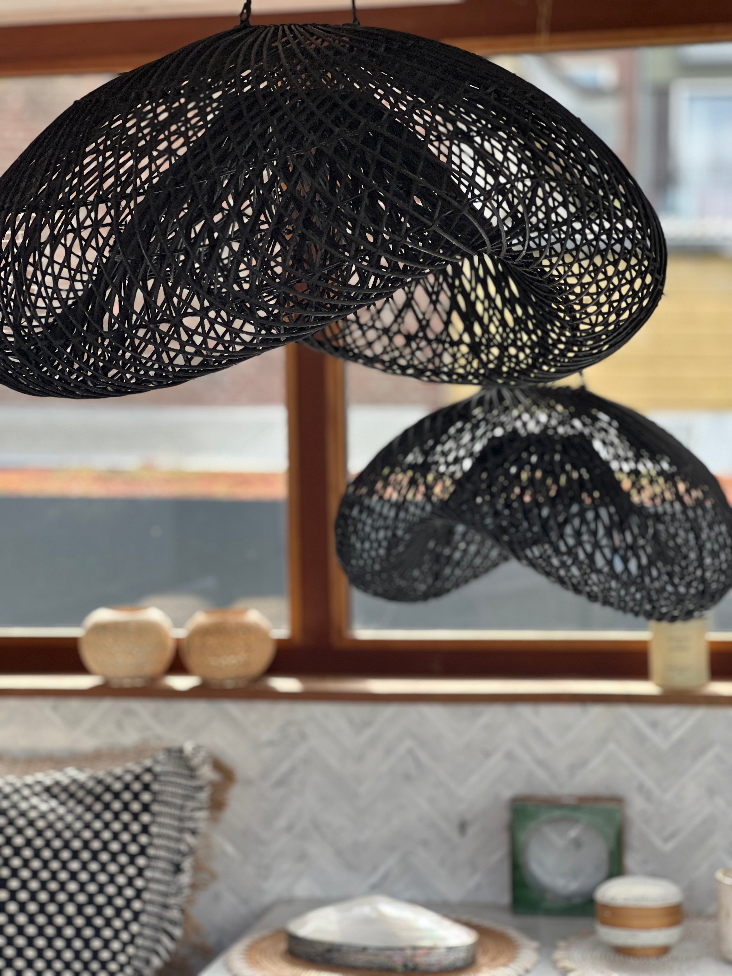 XL Handcrafted Rattan Lamp - Cloud | Black | 150 cm