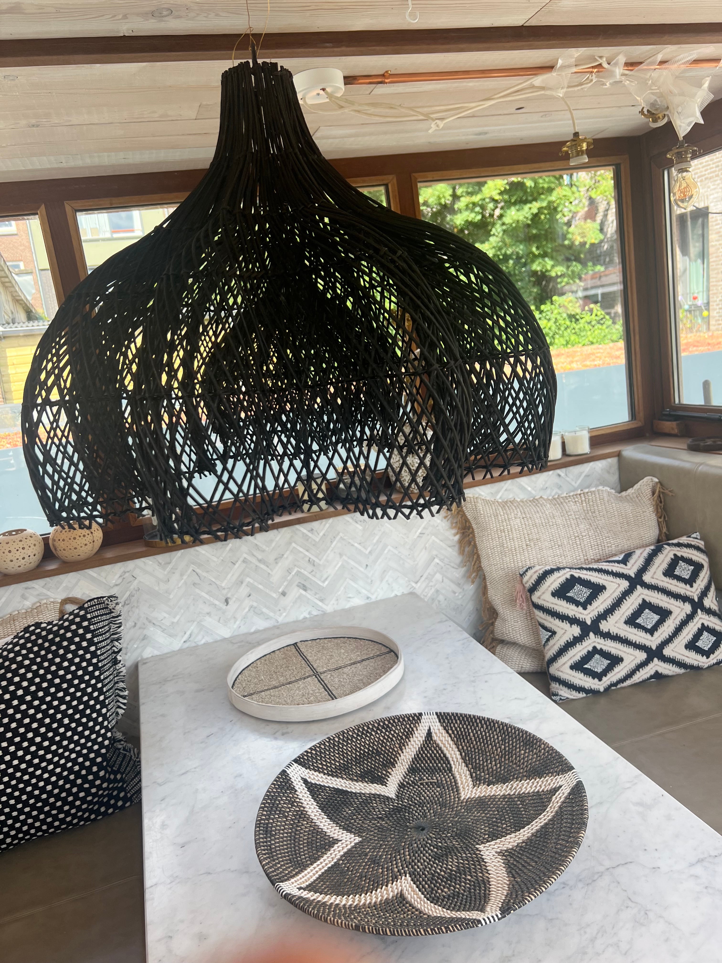 Flower Rattan Hanging Lamp (80 cm) - Natural Boho Lighting | Mandala Stencil