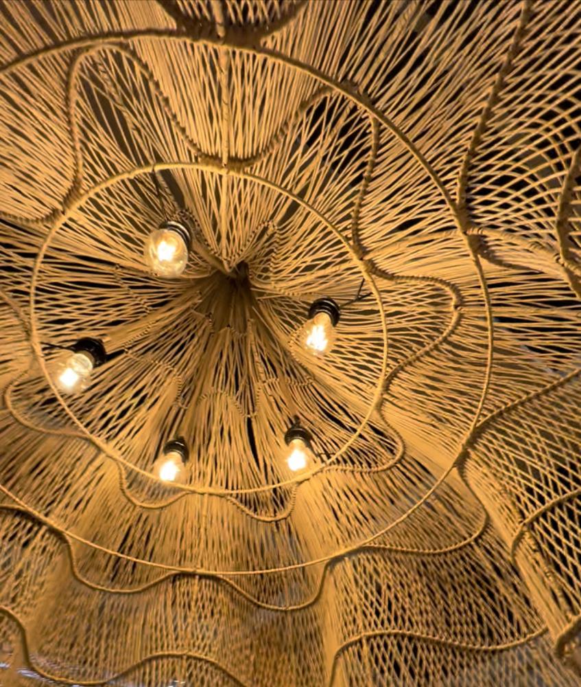 XL Flower Rattan Lamp - 100 cm Boho Ceiling Light | Mandala Stencil