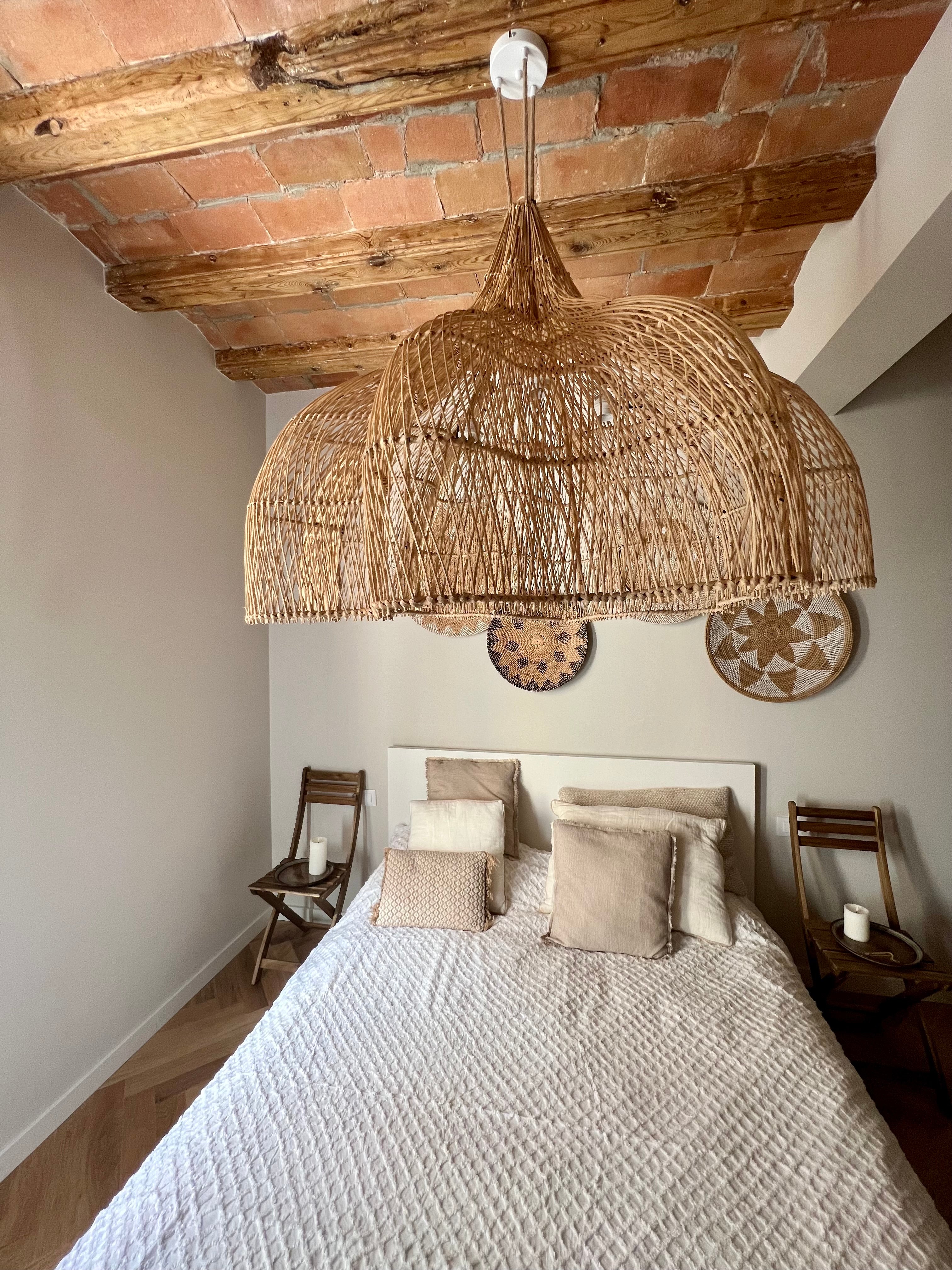 XL Flower Rattan Lamp - 100 cm Boho Ceiling Light | Mandala Stencil