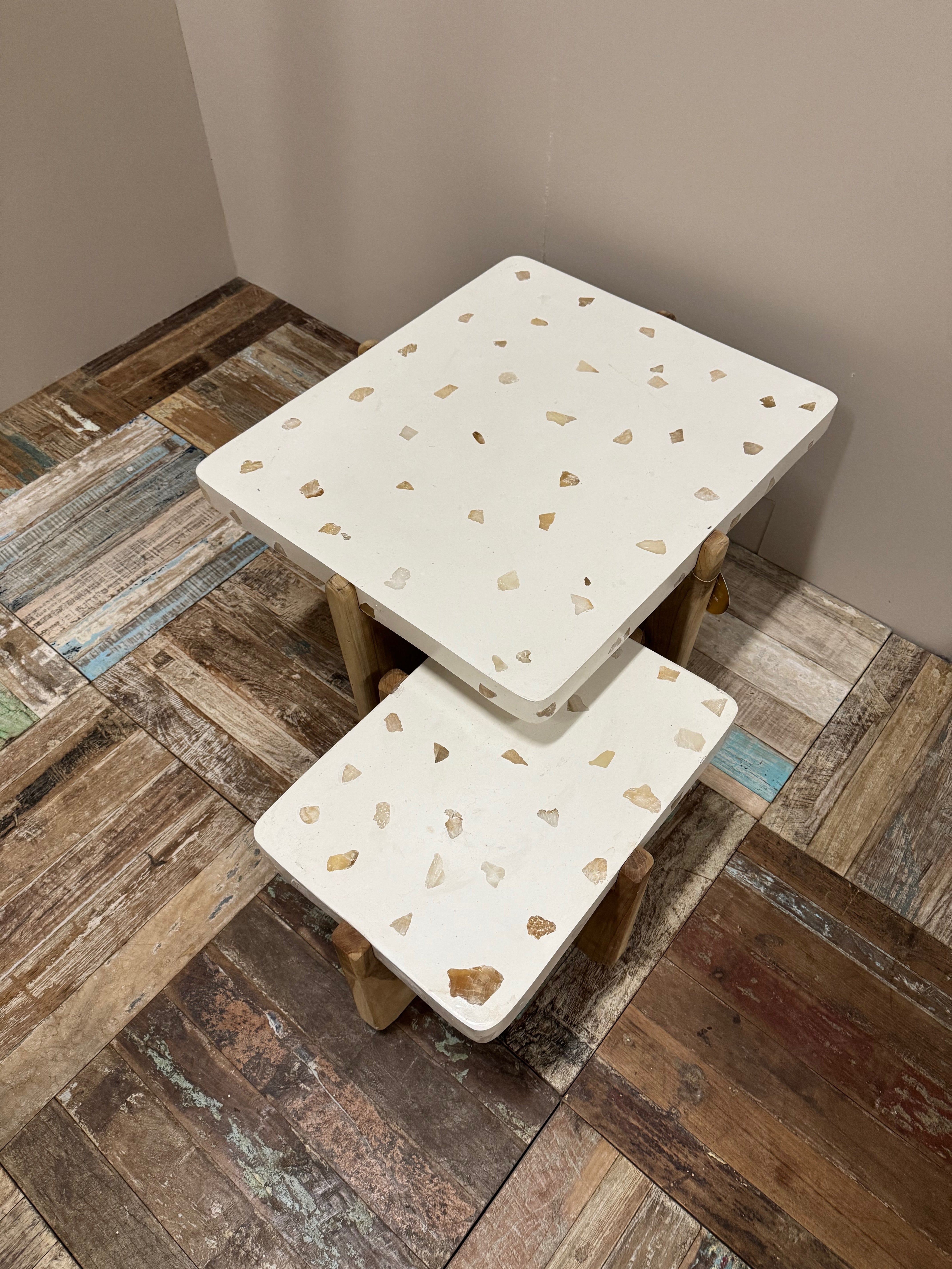 Teak & Terazzo Side Table - Square