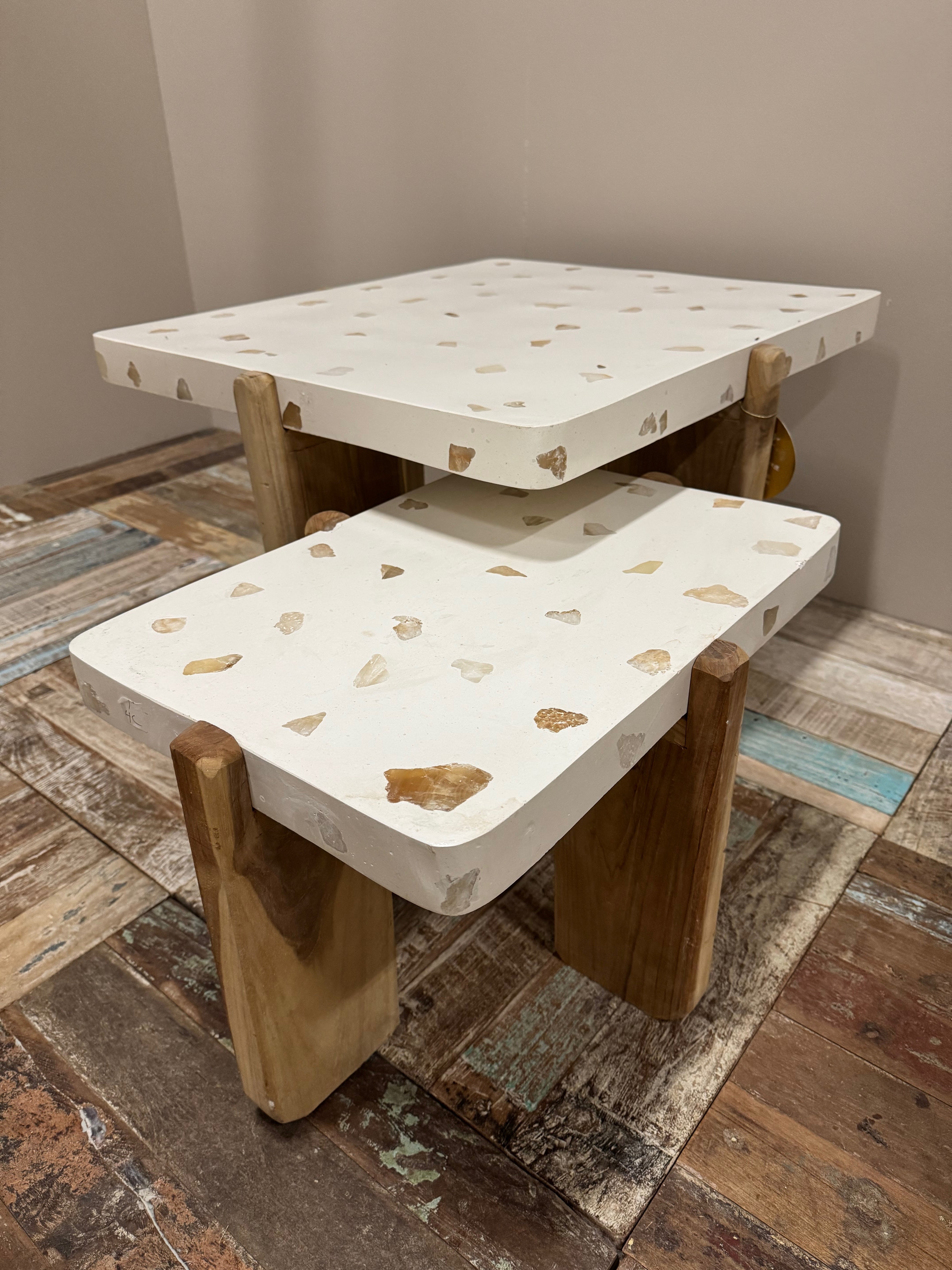 Teak & Terazzo Side Table - Square