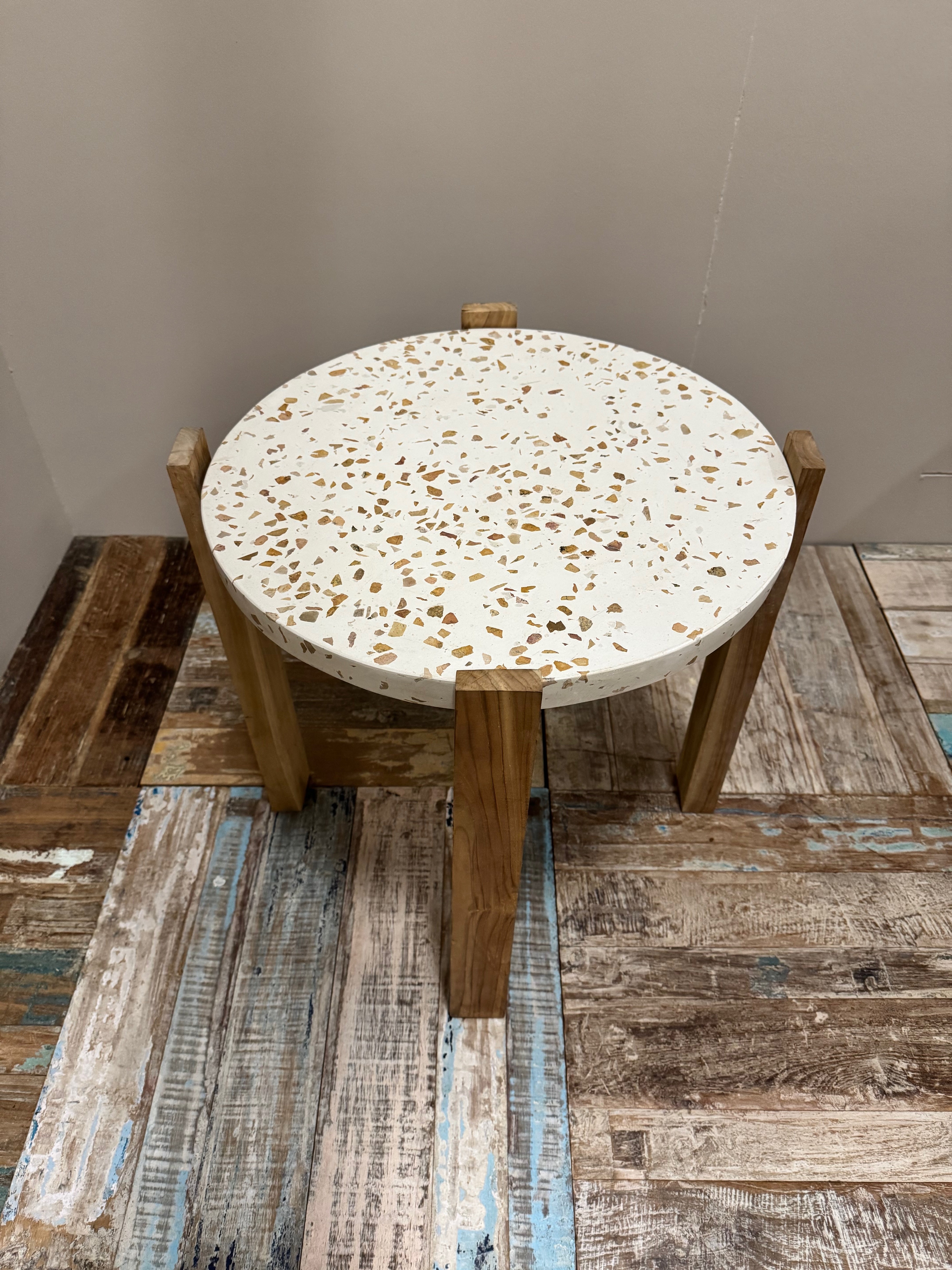 Teak & Terazzo Side Table - Round | 50 x 55 cm