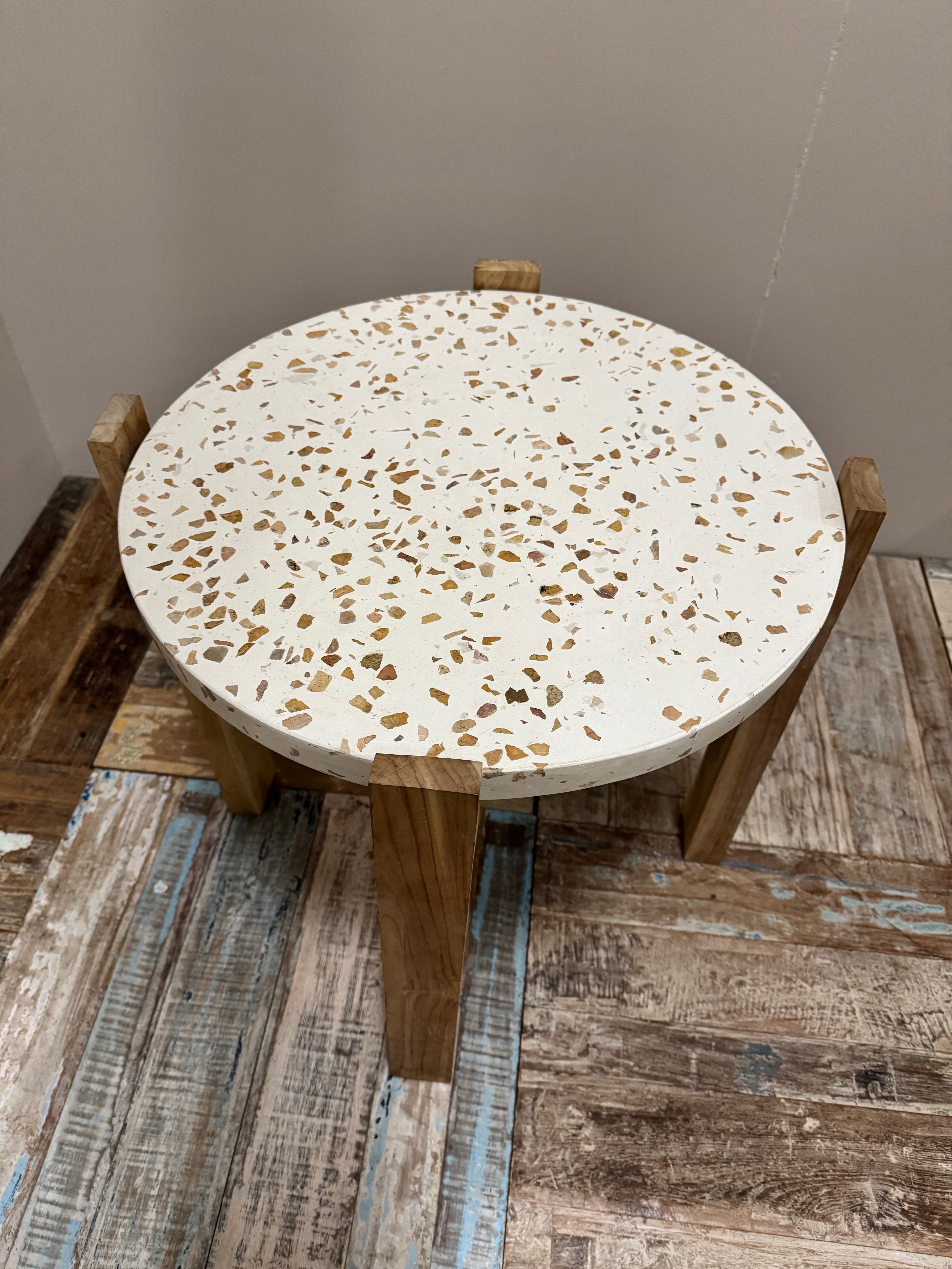 Teak & Terazzo Side Table - Round | 50 x 55 cm