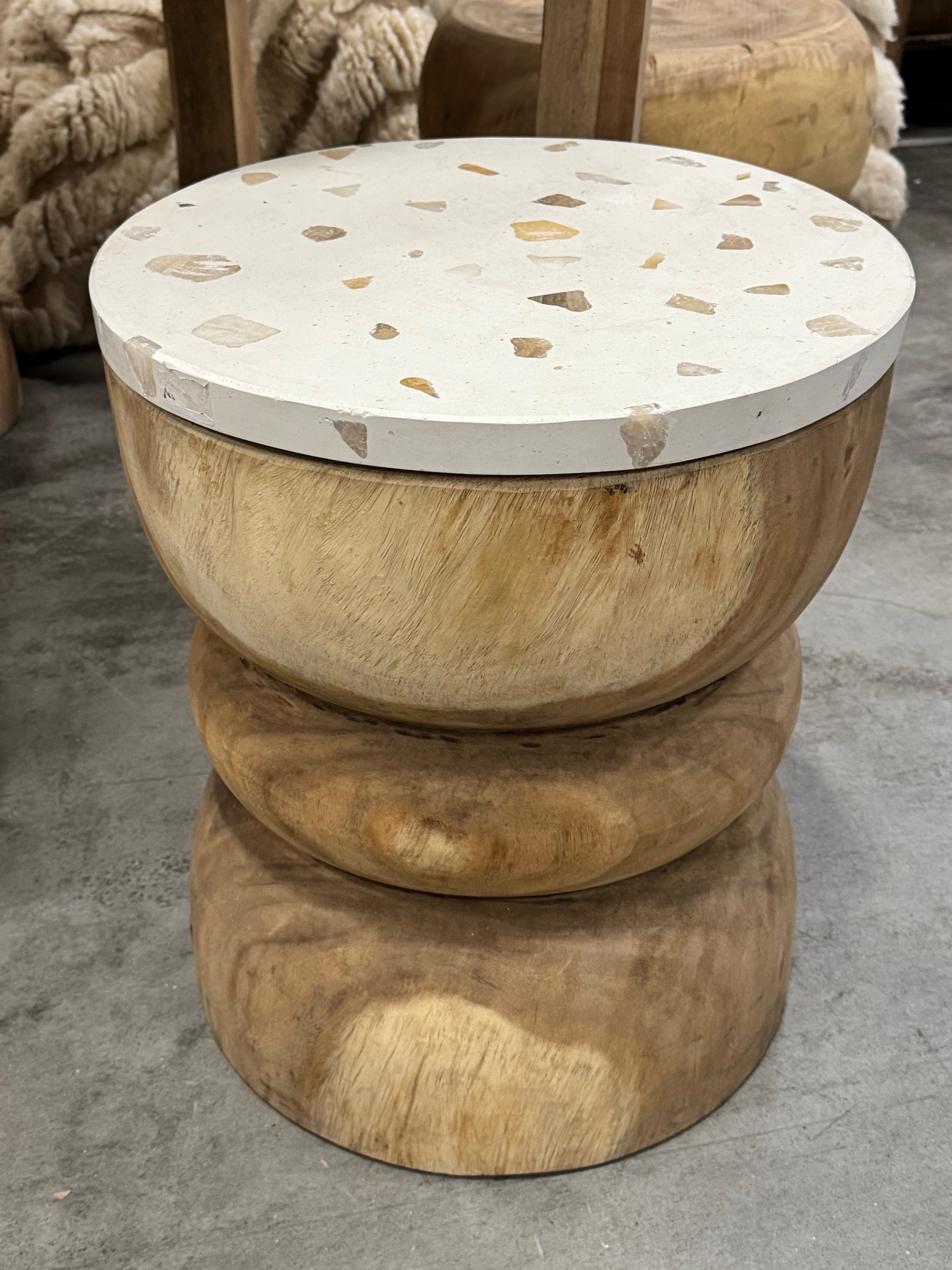 Teak & Terazzo Side Table - Round