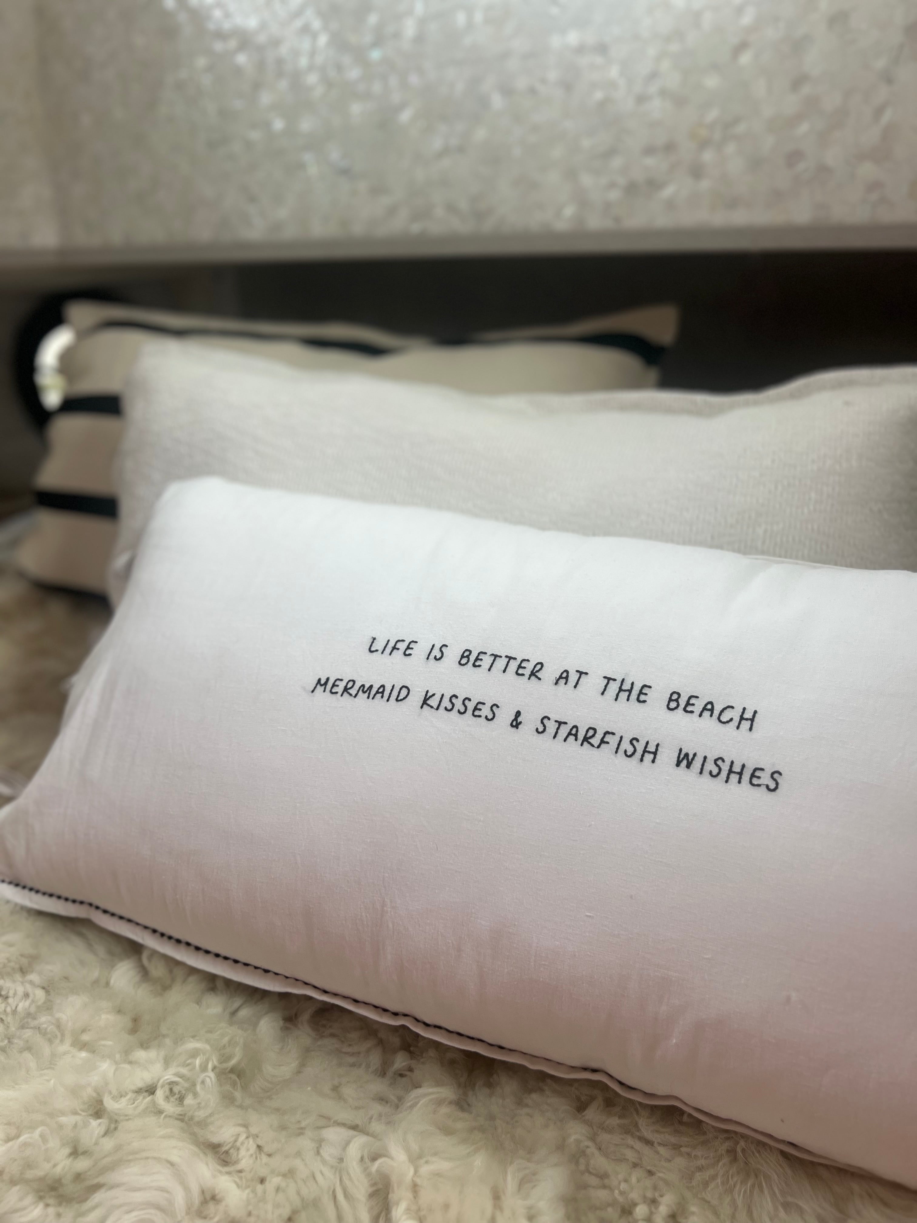 Linnen Pillow + Filling | Life Is Better At The Beach | White