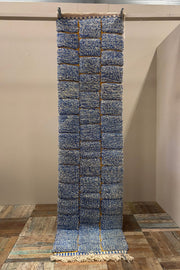 Loper blauw/gebroken wit - 100% Wool | uniek exemplaar