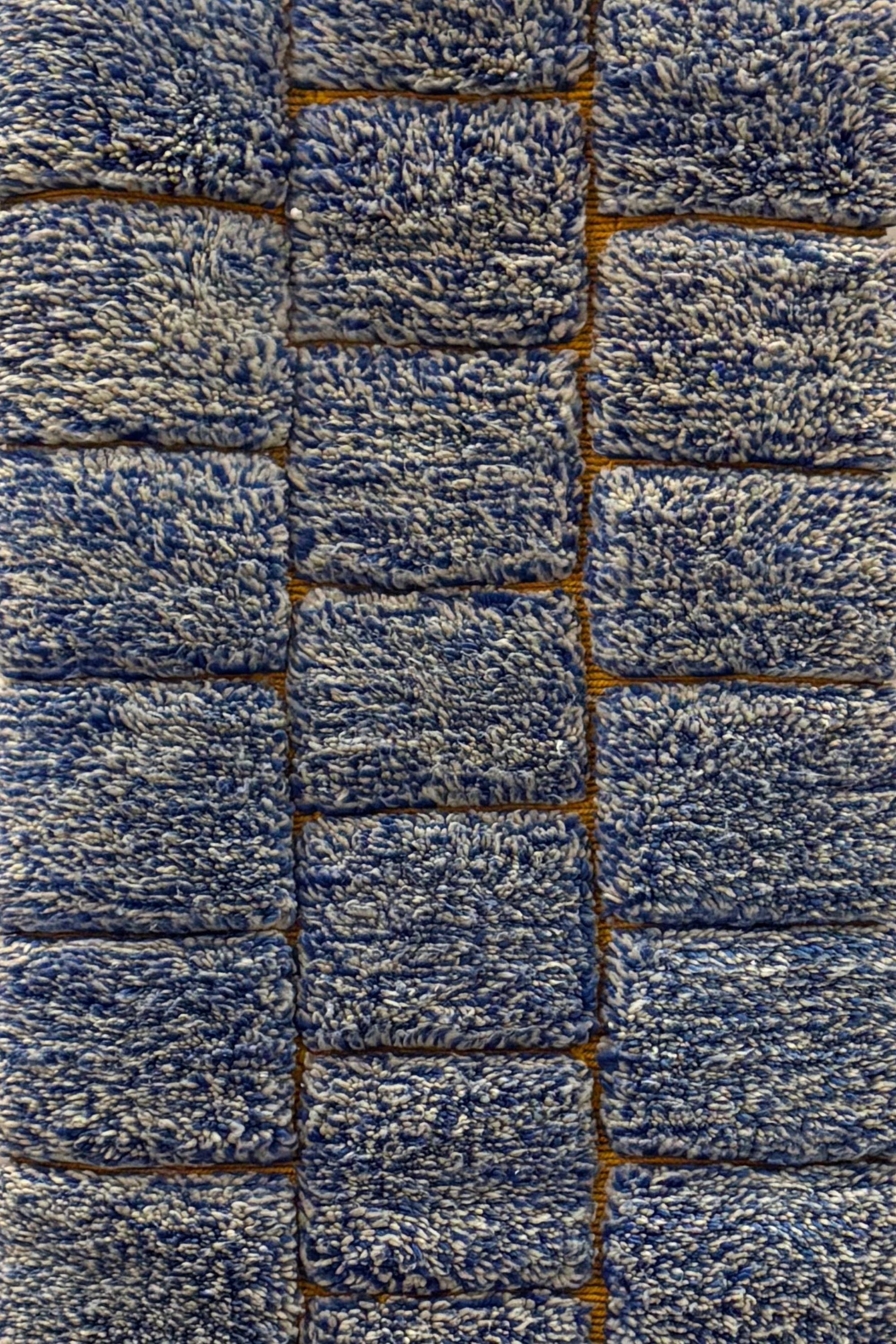 Loper blauw/gebroken wit - 100% Wool | uniek exemplaar