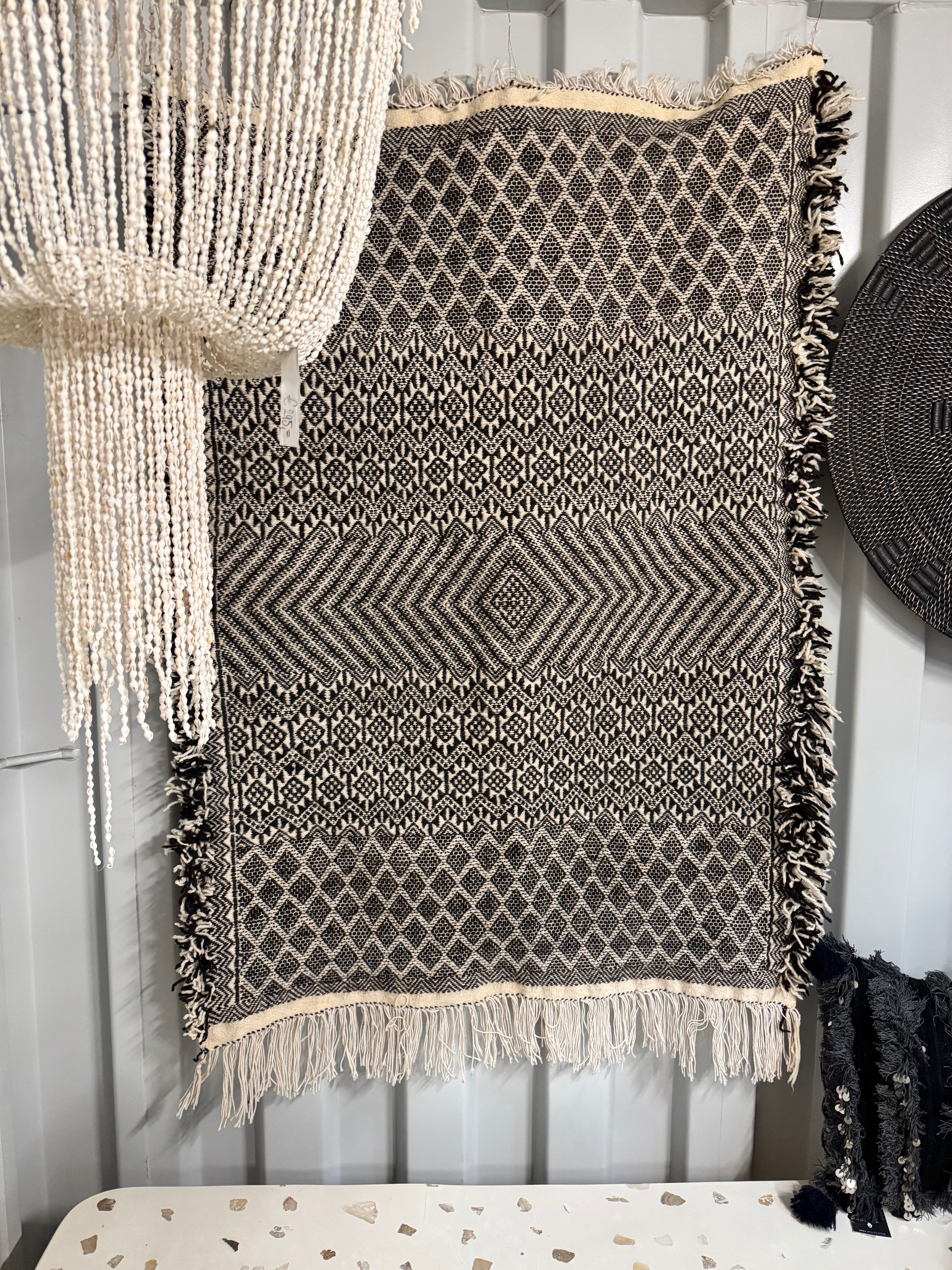 Wandkleed-Textiel kunst- berber wandkleed 100% wol| zwart wit