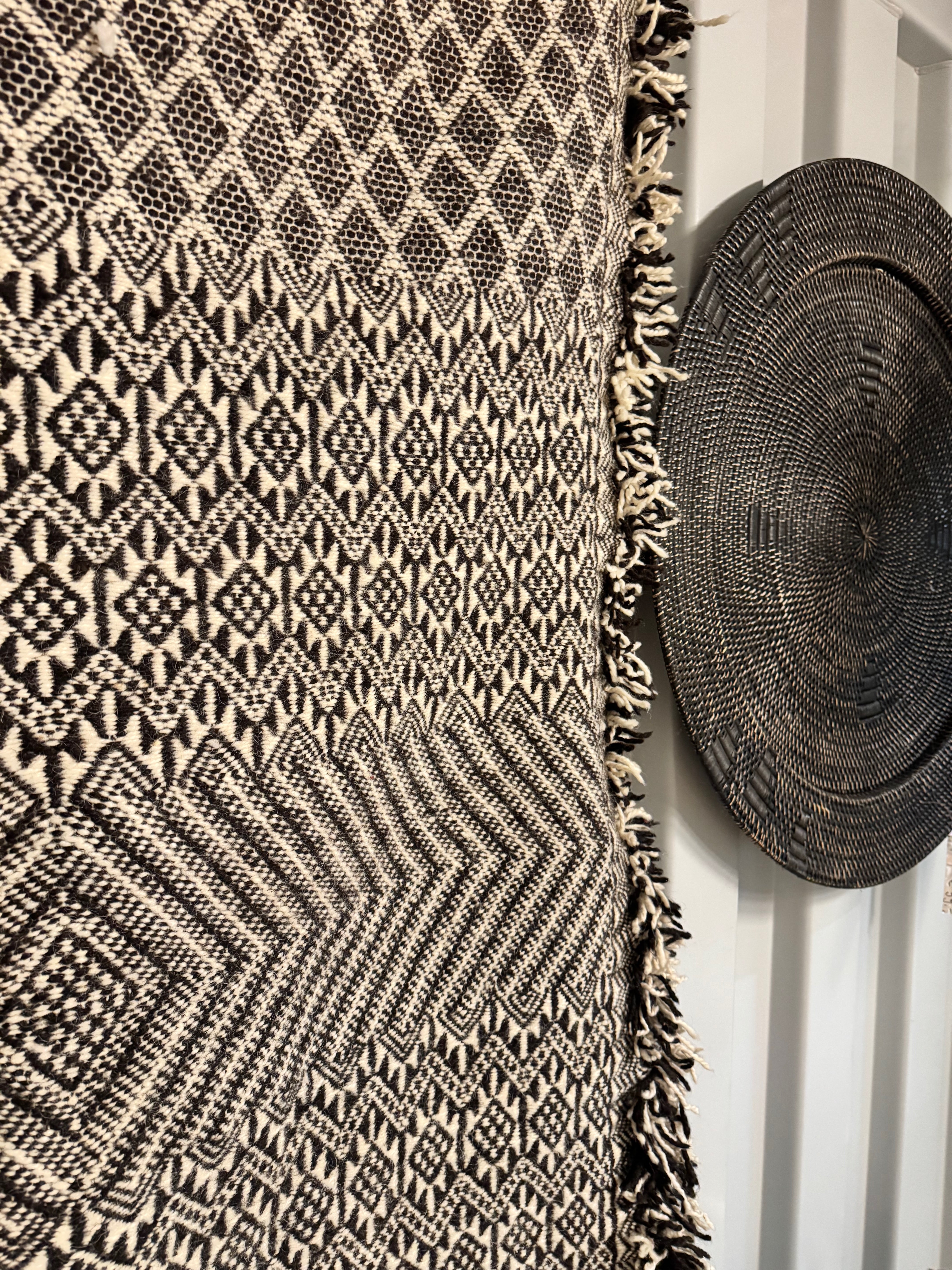Wandkleed-Textiel kunst- berber wandkleed 100% wol| zwart wit
