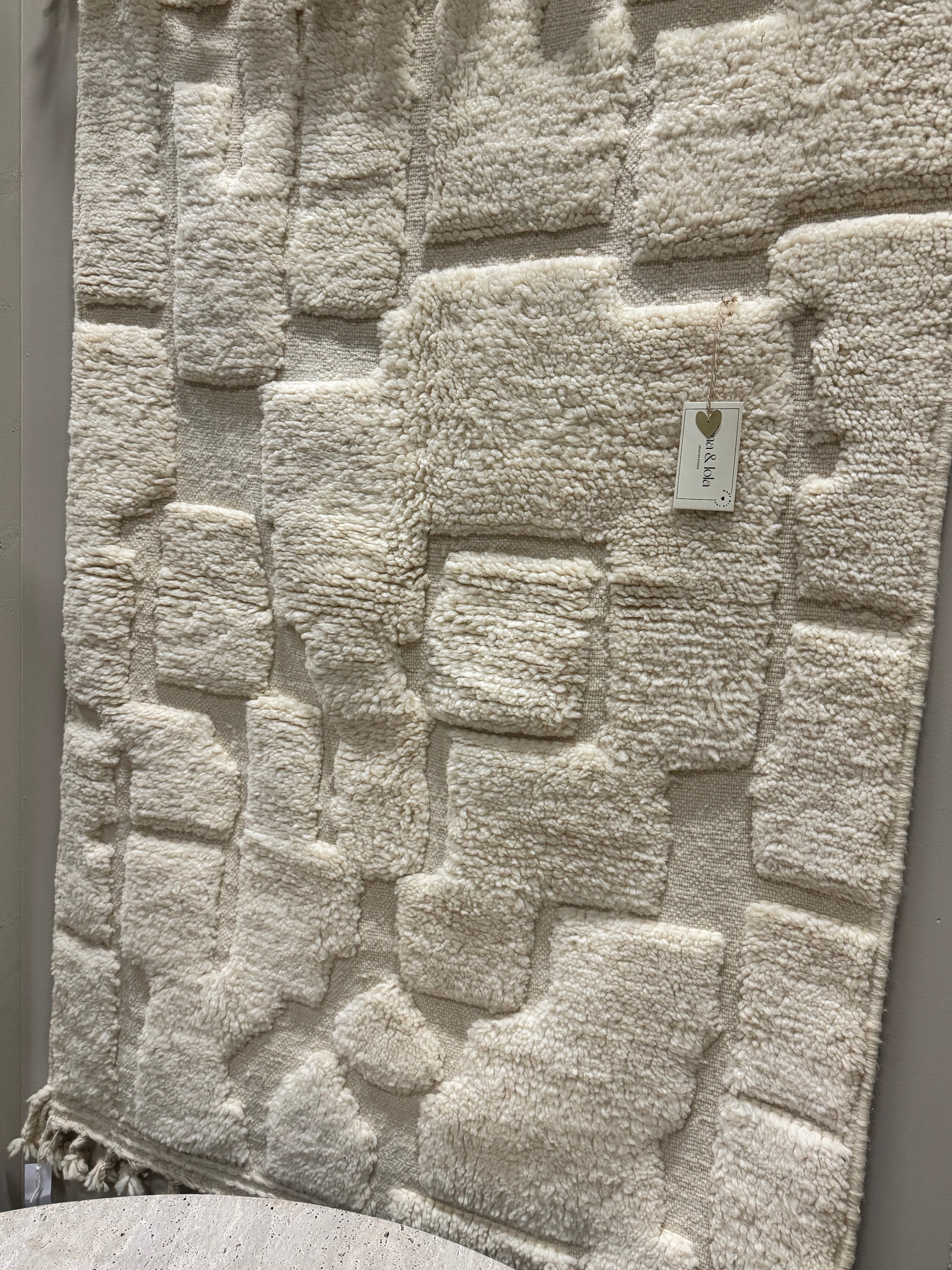 Wandkleed-Textiel kunst- berber wandkleed 100% wol| crème/gebroken wit