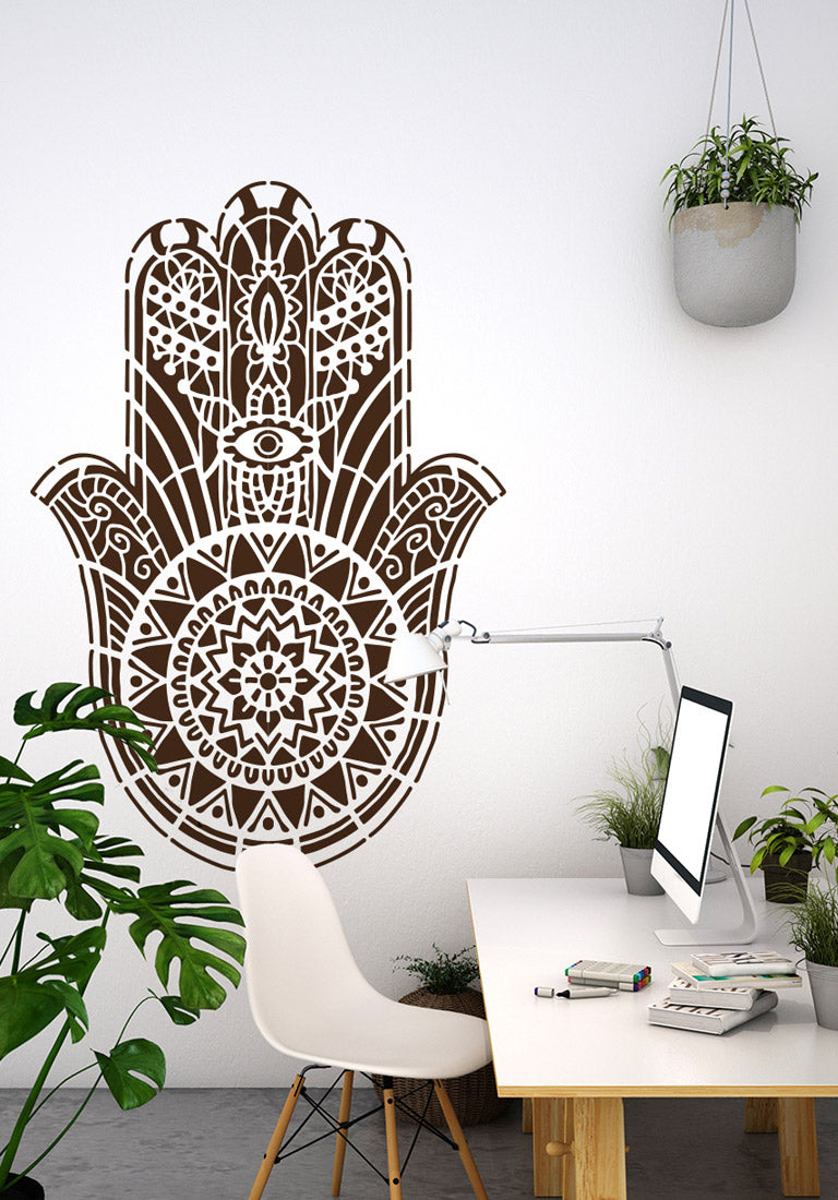 Big Hamsa Mandala Stencil in 130x90cm for removing negative energy and adding a protective touch to your home.